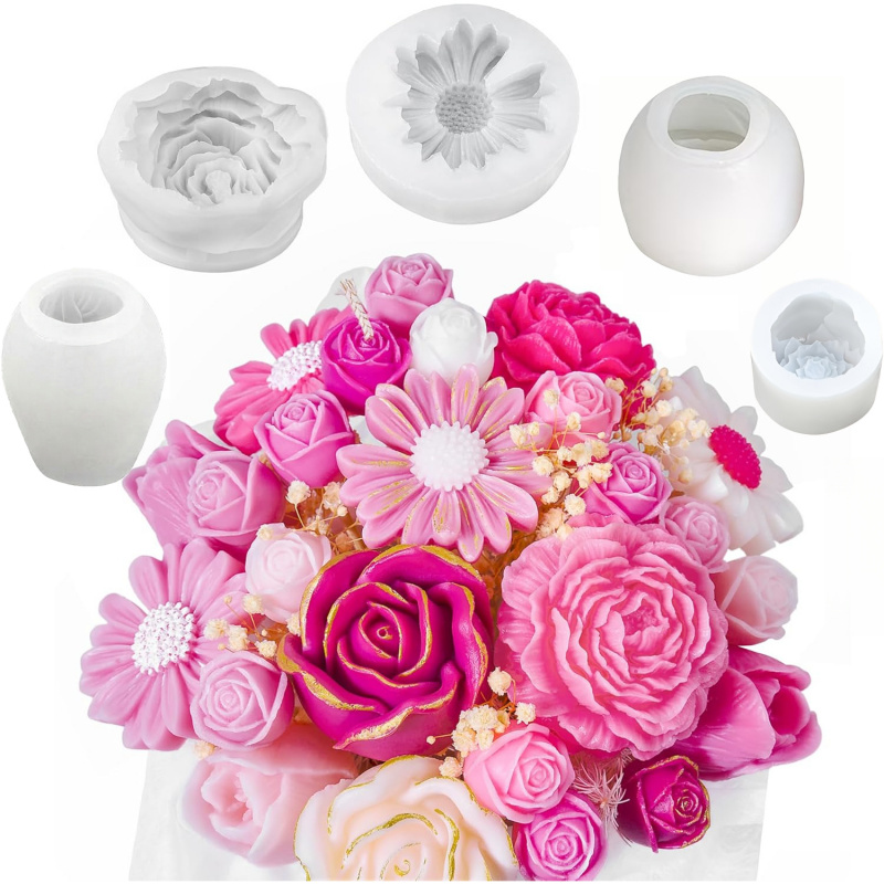 Candle Making Books For Beginners - 5Flower Candle Mold Set，3D Floral silicone