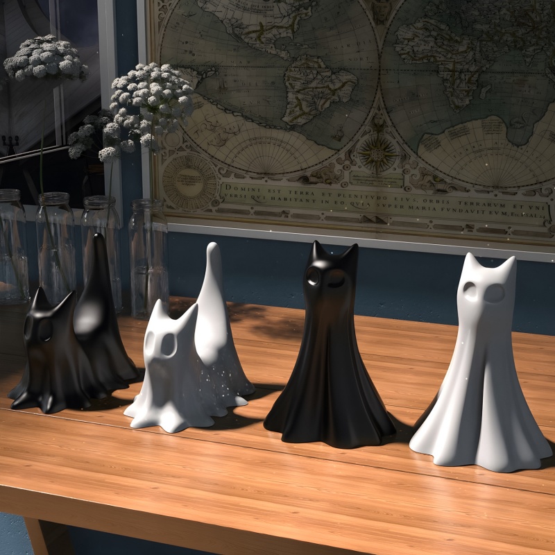 Ghost Cat Halloween Desktop Or - Candle Making Tools 评论和价格